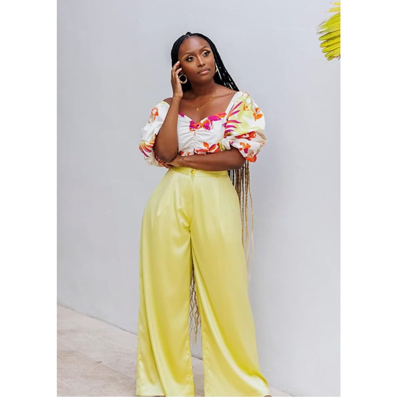 The Drop Womens Wide Leg Satin Pants by @tenickab Large Pale Green Citycore NEW - Picture 9 of 9